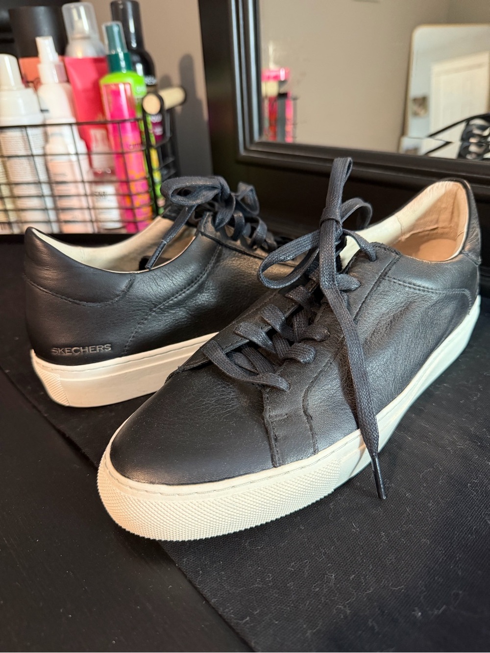 Skechers Black Leather Low-Top Sneakers